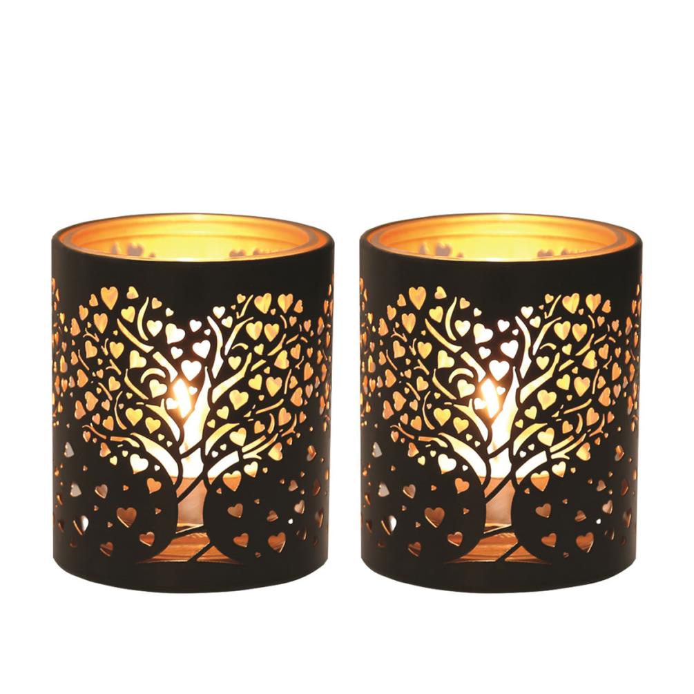 Aroma Black & Gold Heart Tree 2 Tealight & Votive Holder Set £8.09